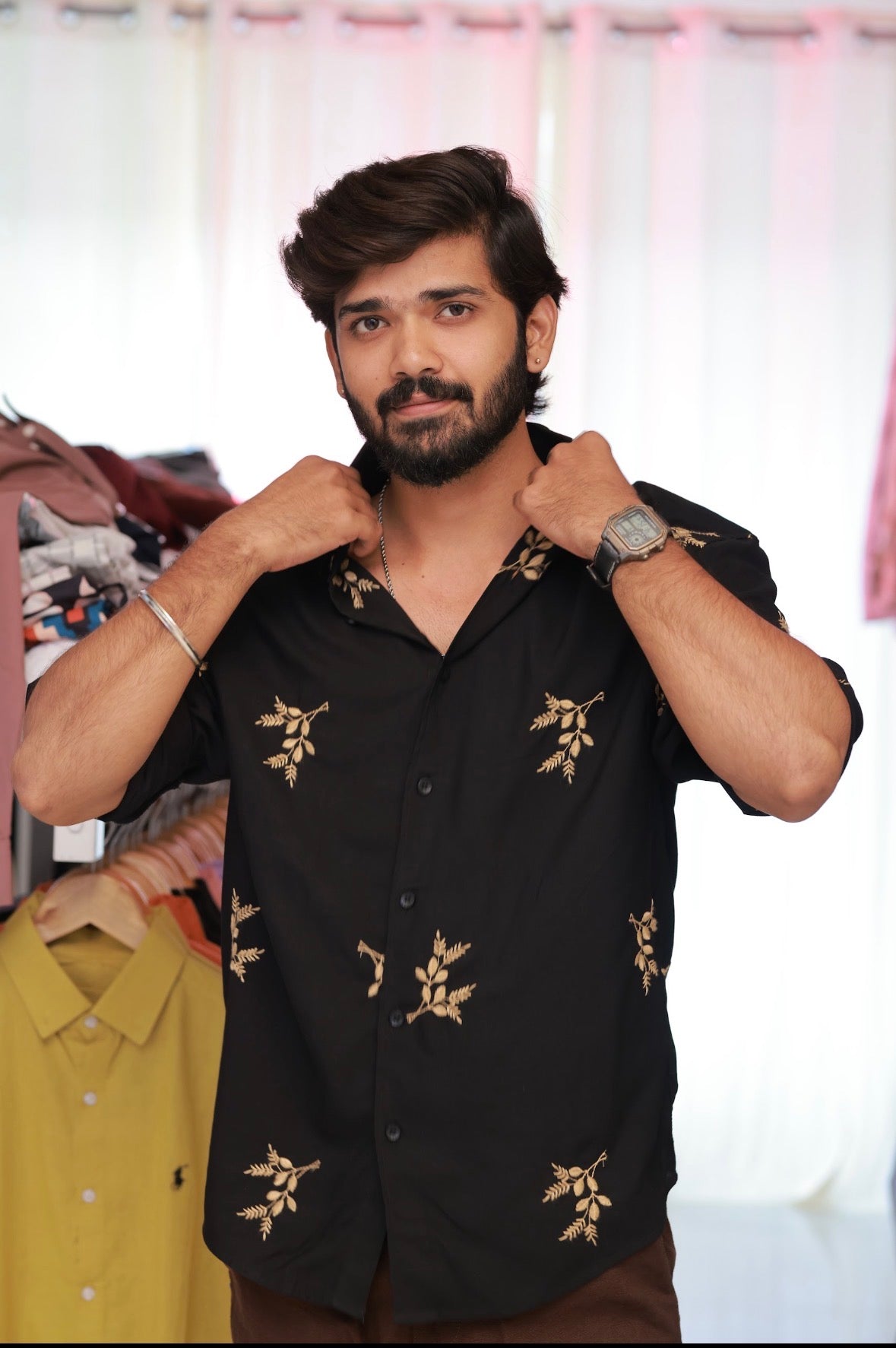 Black Embroidery Full-Hand Shirt