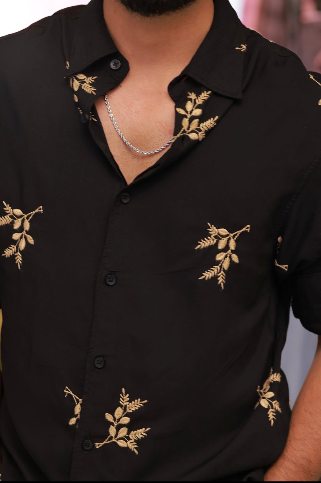Black Embroidery Full-Hand Shirt