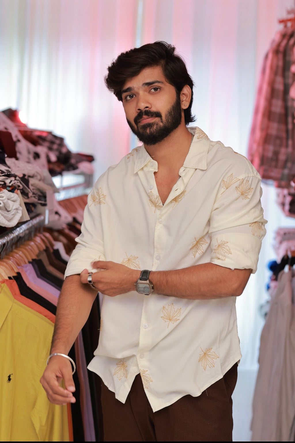White Embroidery Full-Hand Shirt