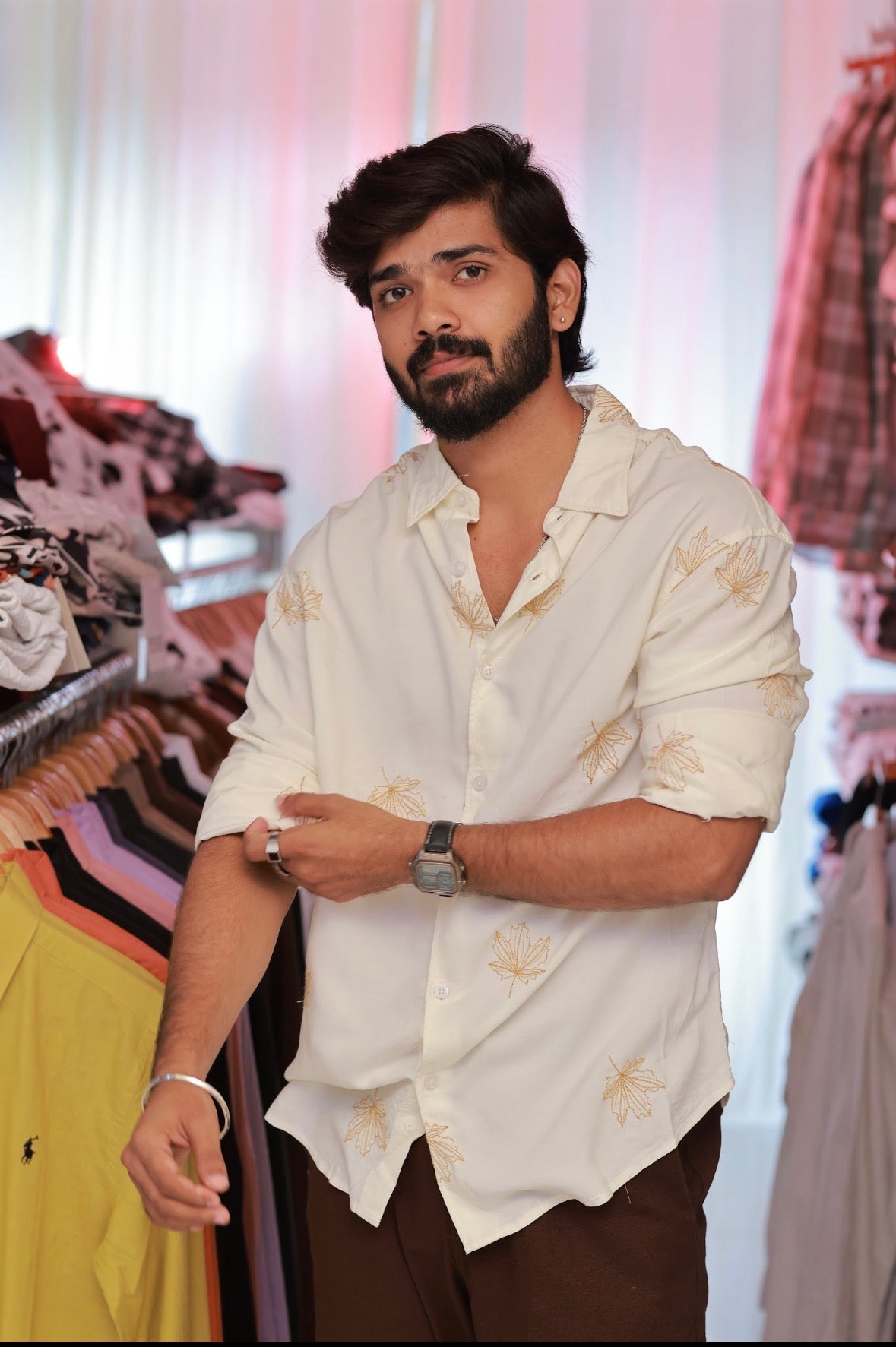 White Embroidery Full-Hand Shirt