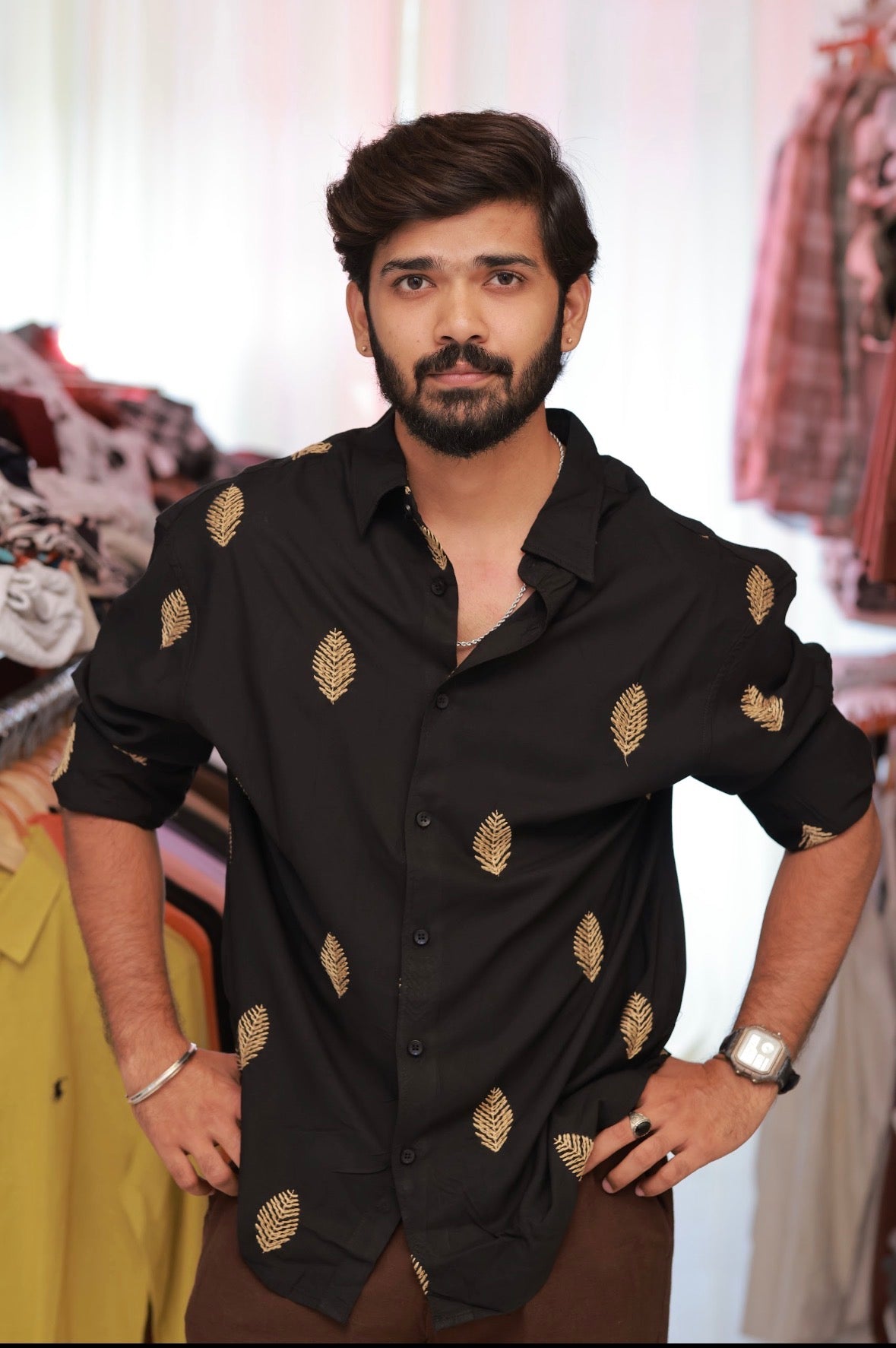 Black Embroidery Full-Hand Shirt