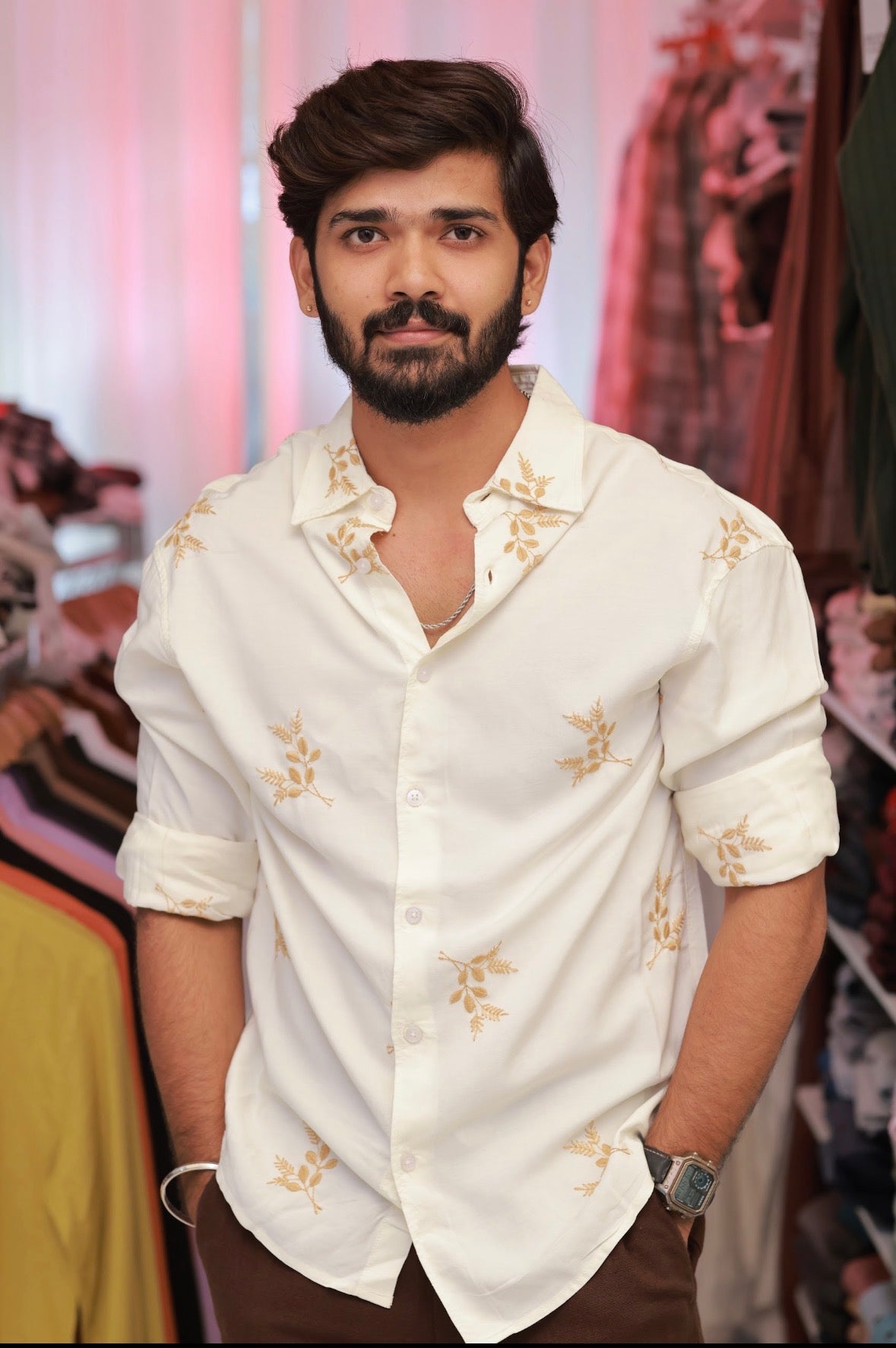 White Embroidery Full-Hand Shirt