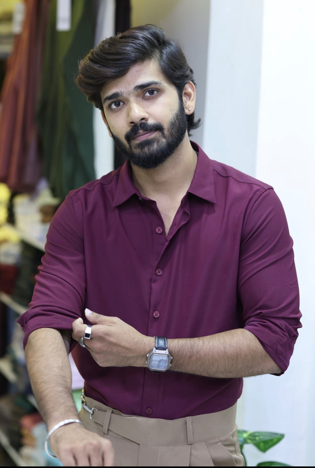 Wine Formal Full-Hand Shirt