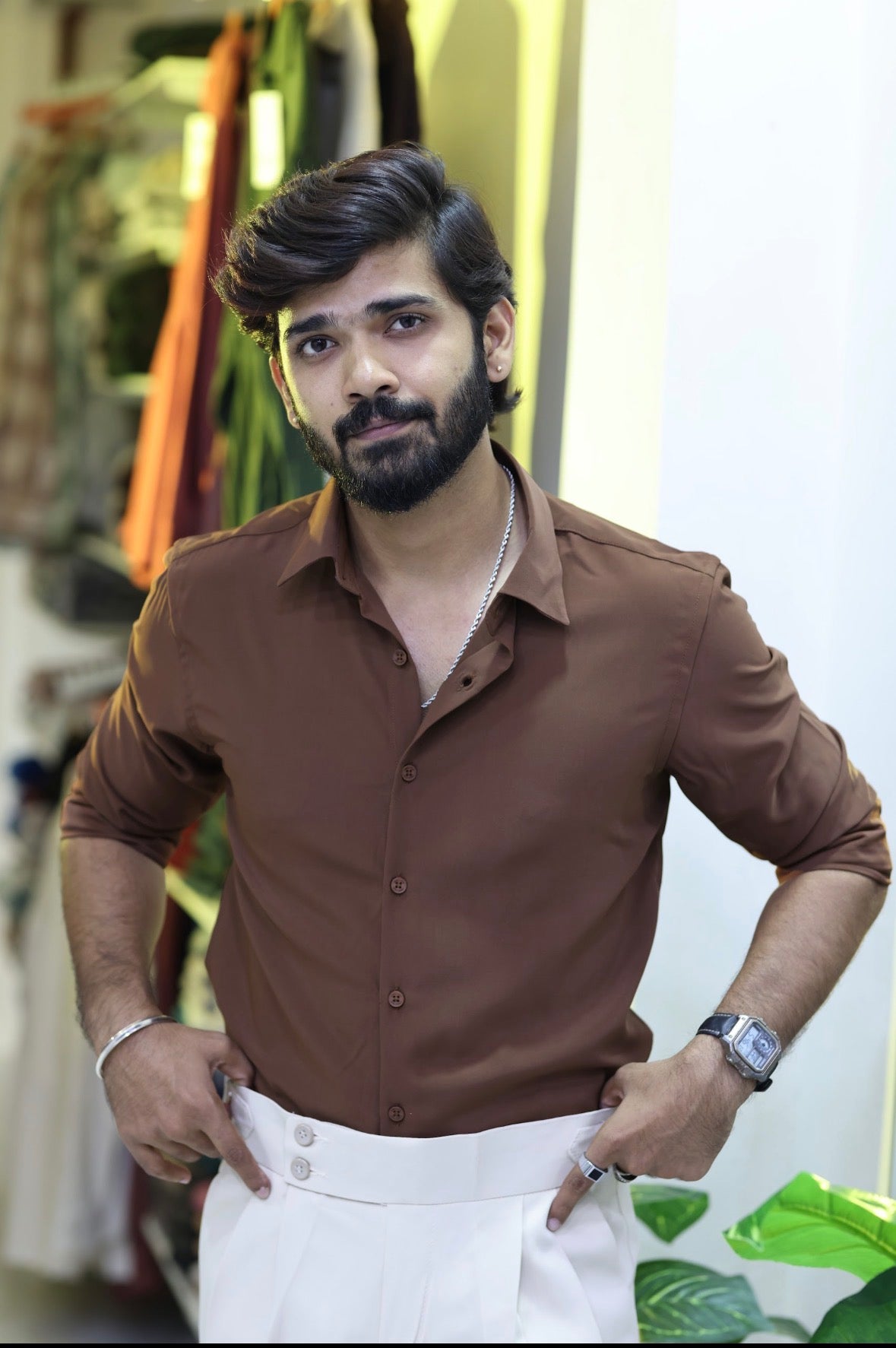 Brown Formal Plain Full-Hand Shirt
