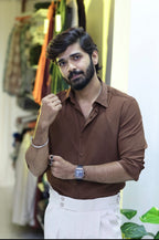 Brown Formal Plain Full-Hand Shirt