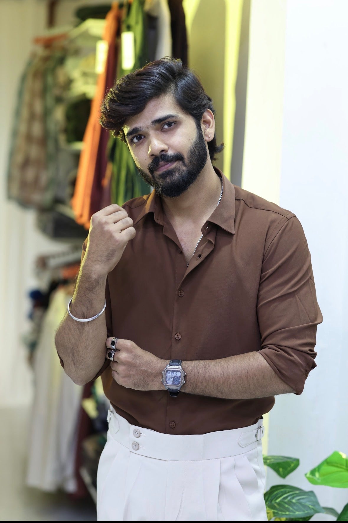 Brown Formal Plain Full-Hand Shirt