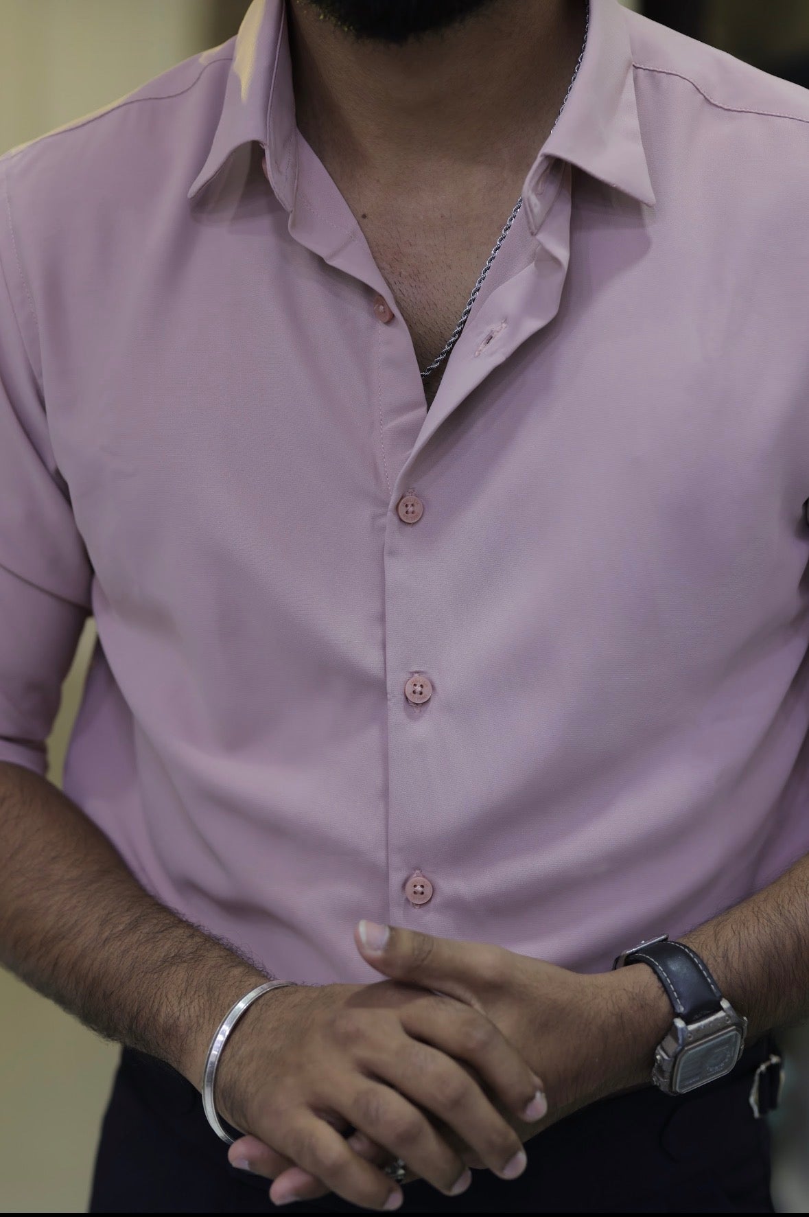Pink Plain Formal Full-Hand Shirt