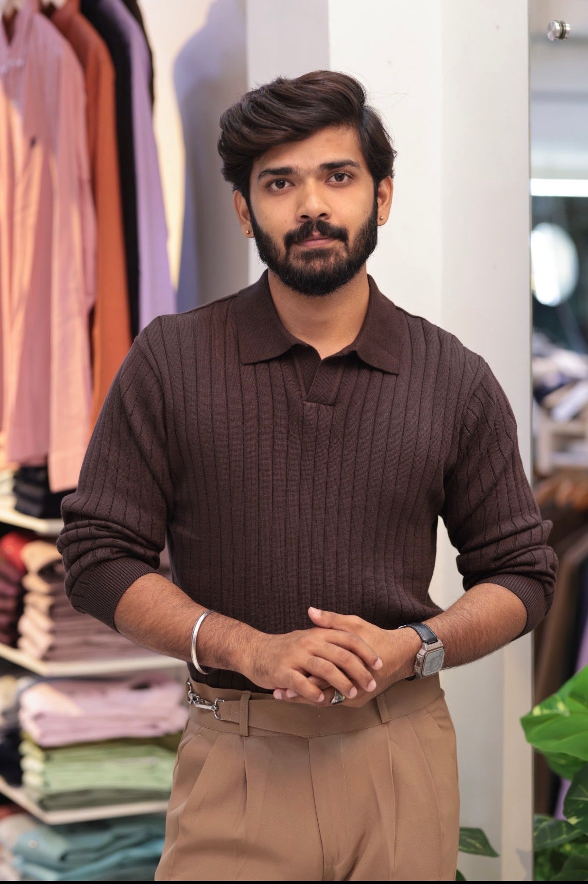 Brown Old-Money Full-Hand T-Shirt