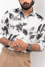 White Printed Viscos Full-Hand Shirt