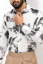 White Printed Viscos Full-Hand Shirt