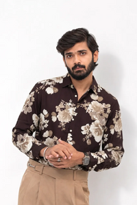 Brown Printed Viscos Full-Hand Shirt