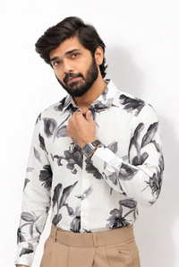White Printed Viscos Full-Hand Shirt
