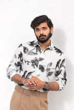 White Printed Viscos Full-Hand Shirt