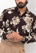 Brown Printed Viscos Full-Hand Shirt
