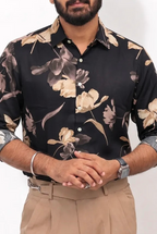 Black Printed Viscos Full-Hand Shirt