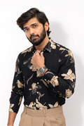 Black Printed Viscos Full-Hand Shirt