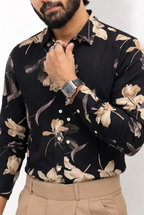 Black Printed Viscos Full-Hand Shirt
