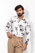 White Printed Viscos Full-Hand Shirt