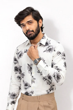 White Printed Viscos Full-Hand Shirt