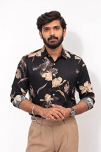 Black Printed Viscos Full-Hand Shirt