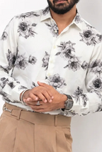 White Printed Viscos Full-Hand Shirt