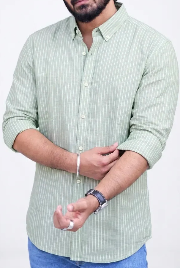 Green Striped Full-Hand Shirt