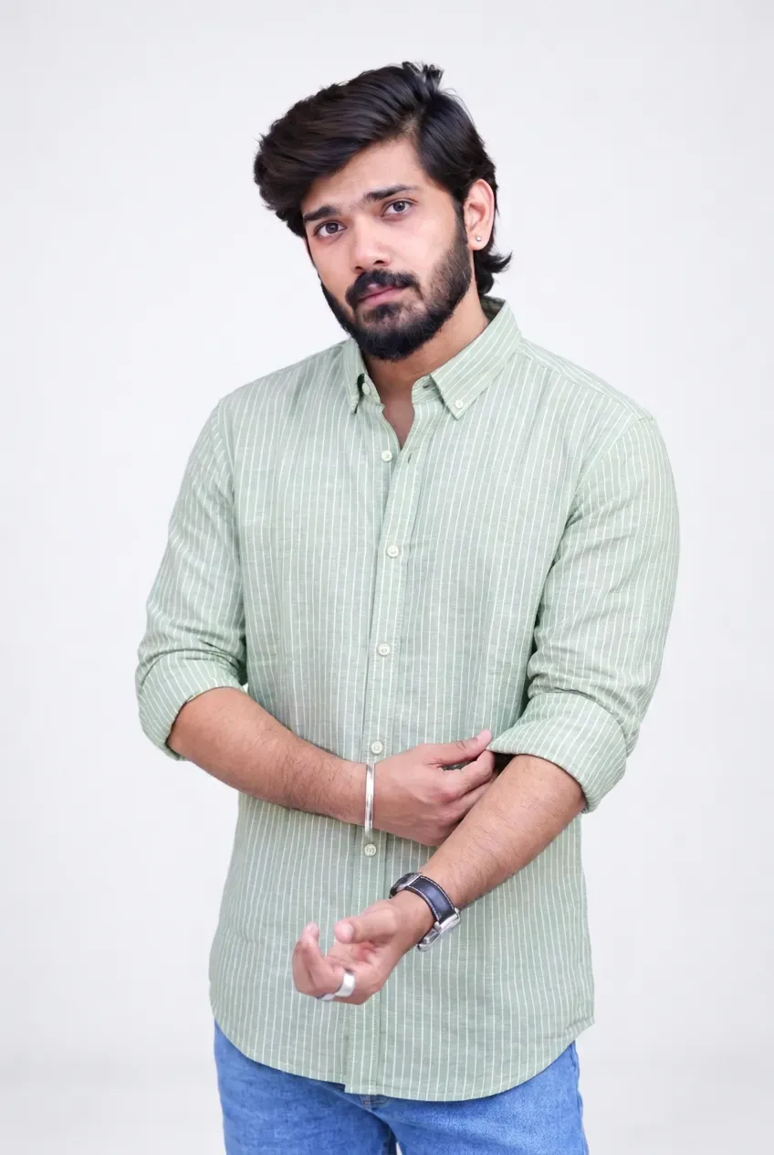 Green Striped Full-Hand Shirt