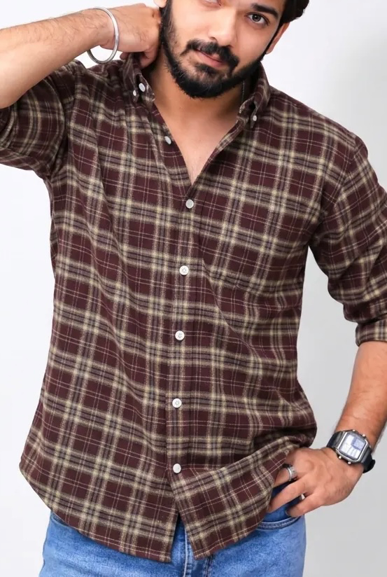Brown Checked Full-Hand Shirt