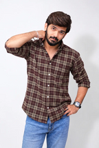 Brown Checked Full-Hand Shirt