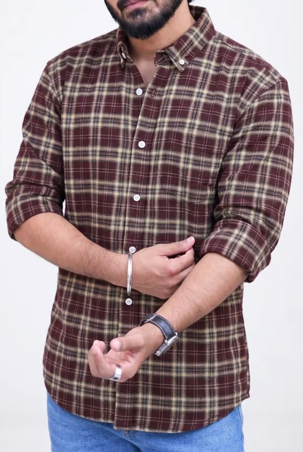 Brown Checked Full-Hand Shirt