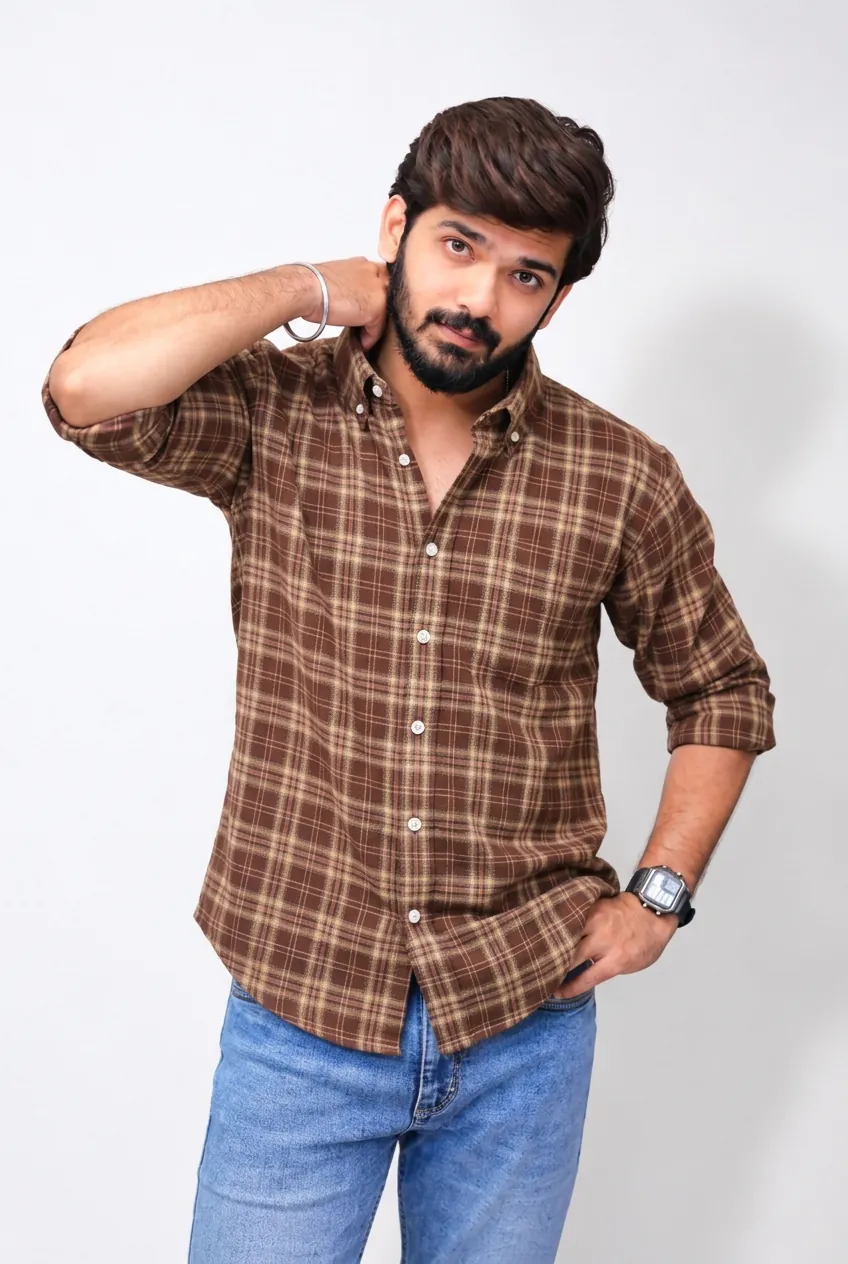Brown Checked Full-Hand Shirt