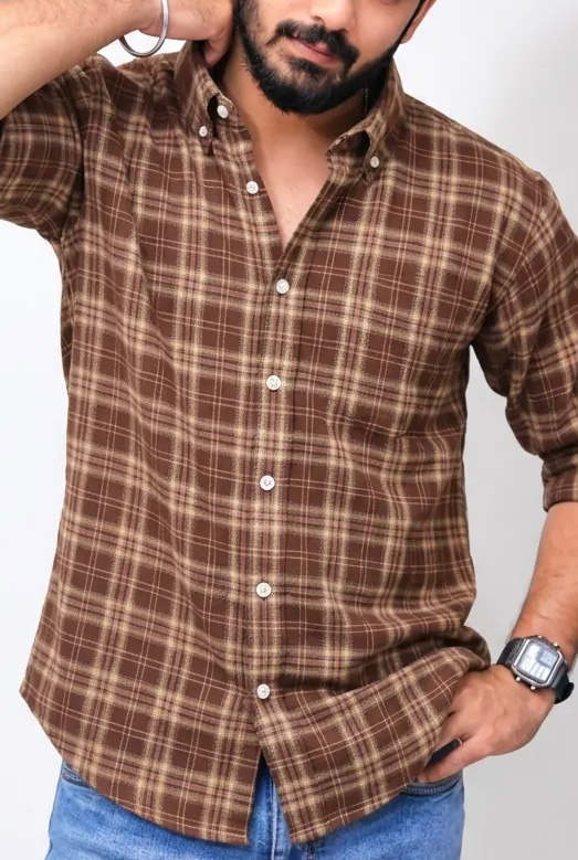 Brown Checked Full-Hand Shirt