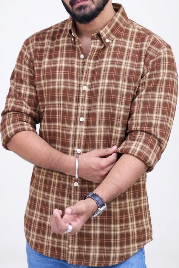 Brown Checked Full-Hand Shirt