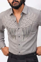Grey Stone-Work Full-Hand Shirt