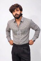 Grey Stone-Work Full-Hand Shirt