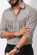 Grey Stone-Work Full-Hand Shirt