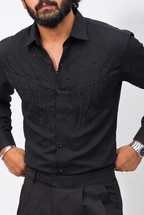 Black Stone-Work Full-Hand Shirt