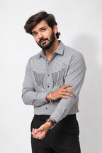 Grey Stone-Work Full-Hand Shirt