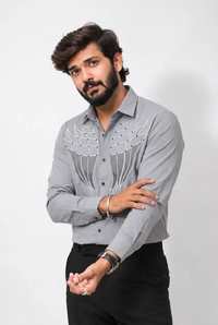 Grey Stone-Work Full-Hand Shirt