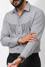 Grey Stone-Work Full-Hand Shirt