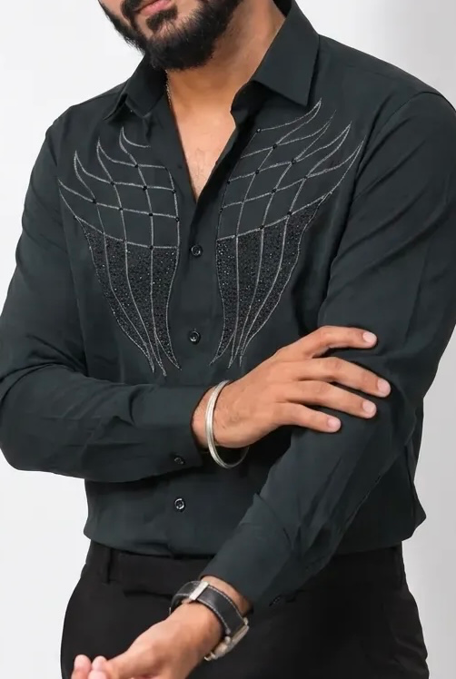 Green Stone-Work Full-Hand Shirt