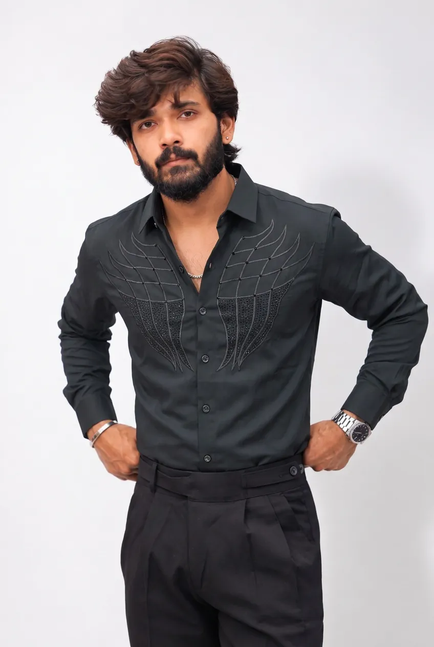Green Stone-Work Full-Hand Shirt