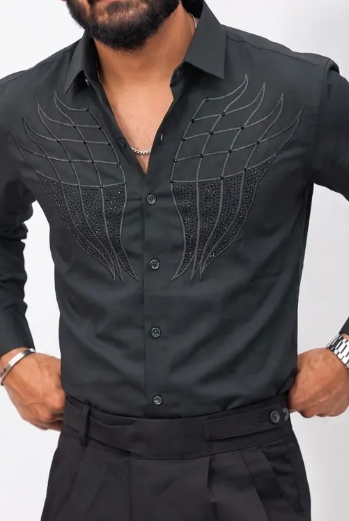 Green Stone-Work Full-Hand Shirt