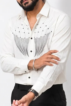 White Stone-Work Full-Hand Shirt