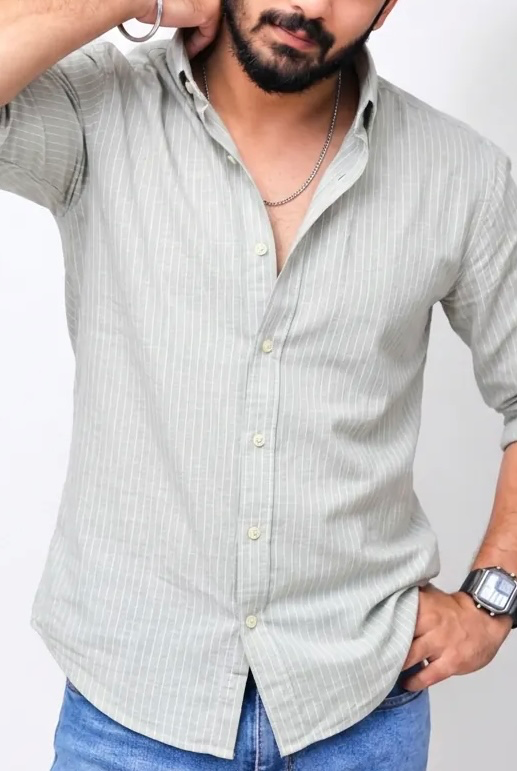 Green Striped Full-Hand Shirt