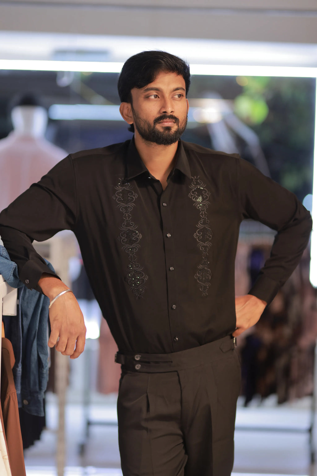 Black Stone-Work Party-Wear Shirt