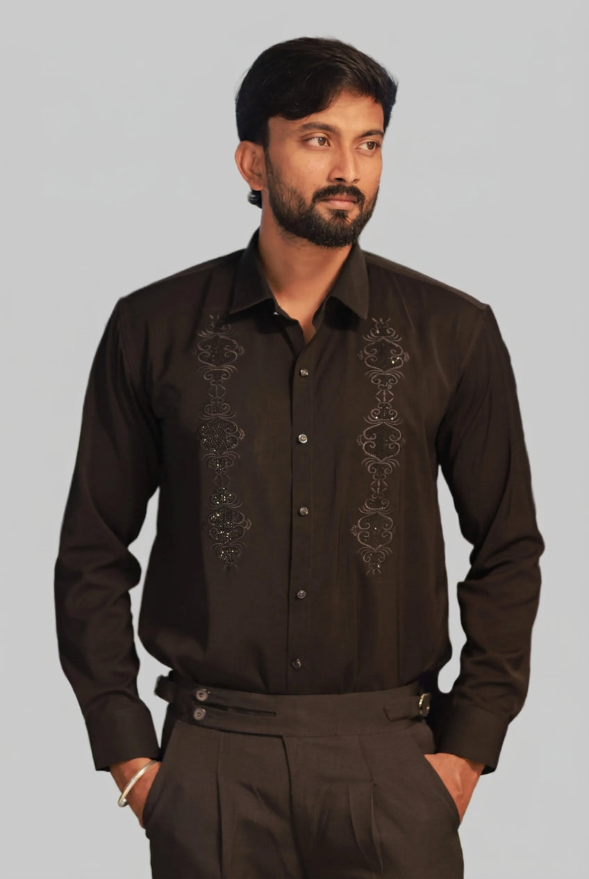 Black Stone-Work Party-Wear Shirt