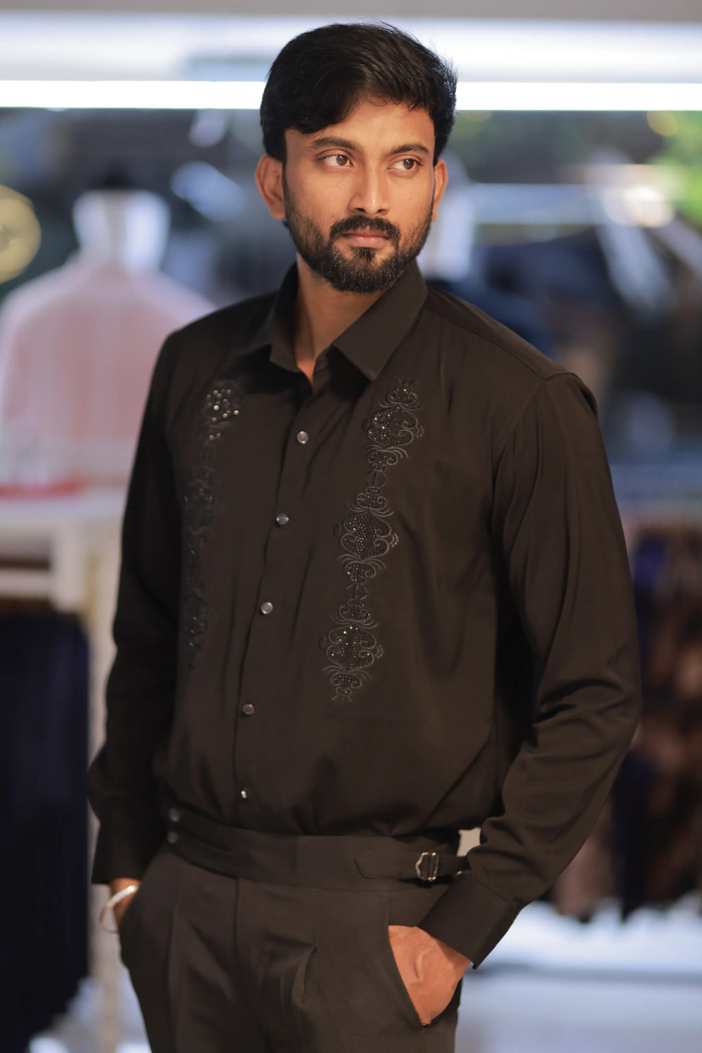 Black Stone-Work Party-Wear Shirt