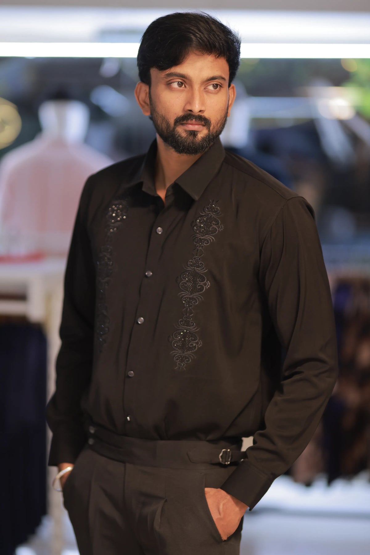 Black Stone-Work Party-Wear Shirt