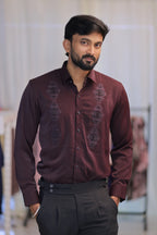 Wine Stone-Work Party-Wear Shirt